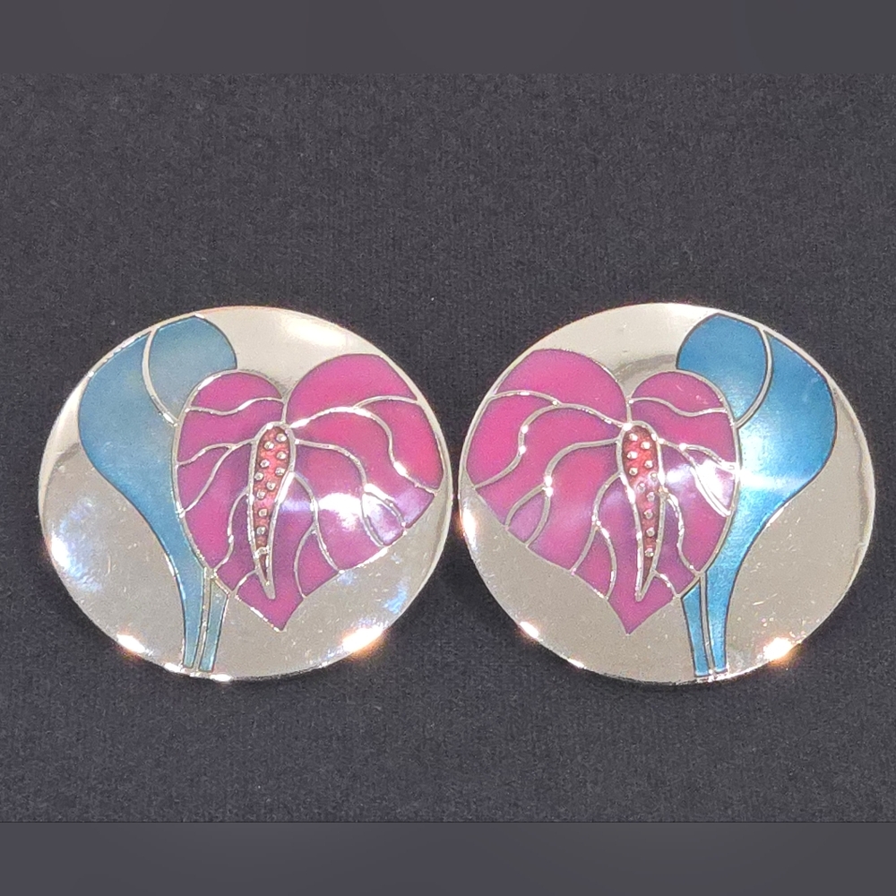 Laurel Burch Anthurium Floral Button Earrings - Jewelry